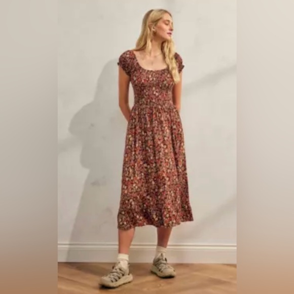 lark + grey Dresses & Skirts - Lark + Grey|Boho burnt orange floral smocked midi dress, size large•••sleeveless